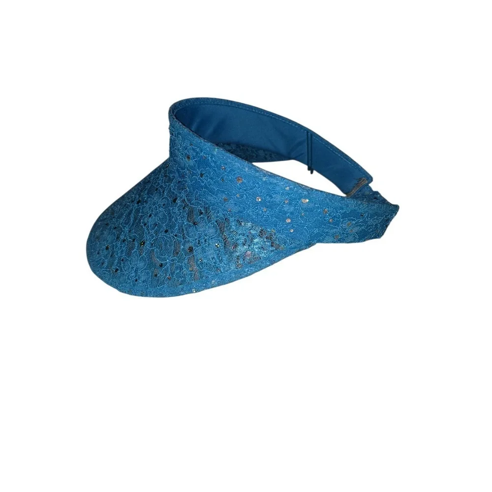 Womens Blue Lace Sequined Sun Visor‎ Summer Beach Golf Tennis Hat